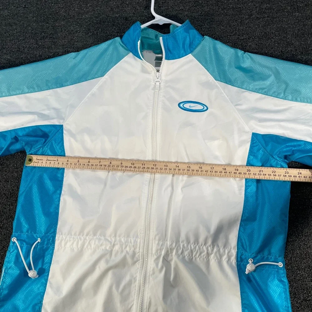 Nike Windbreaker Jacket Women Medium White Turquoise Good Vintage Colorblock 90s